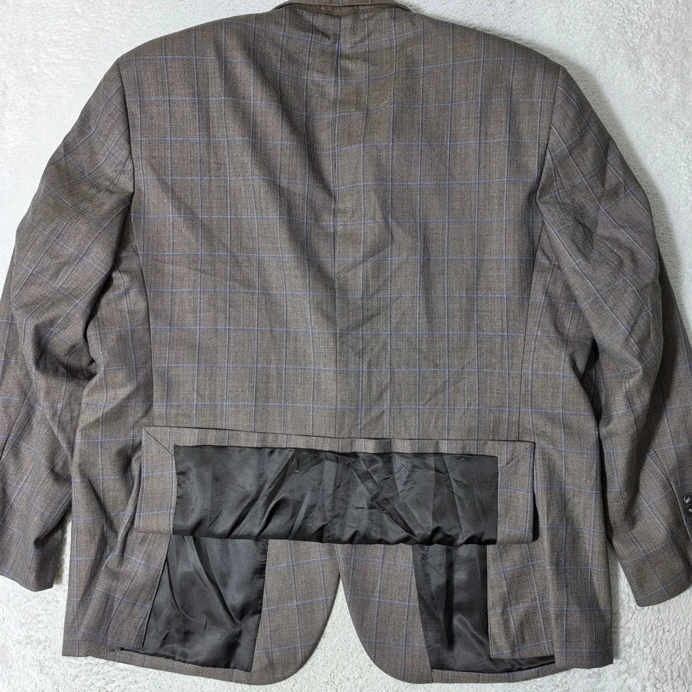 Jos A Bank Sport Coat Men 52r Brown Blue Windowpane Plaid Wool Blend Lightweight